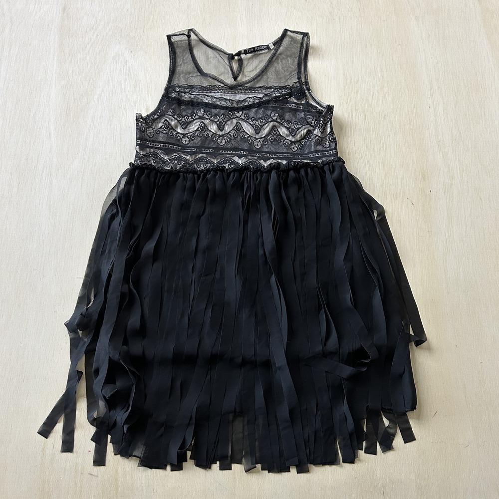 The Hanger Dress Girl Small Black Fringe Chiffon Sleeveless Party Formal Wedding